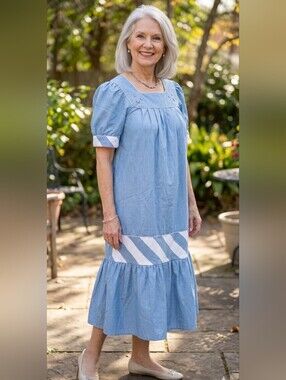 Models Coat Vintage Light Wash Denim Duster Loungewear Dress Puff Sleeve Size M